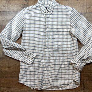 J. Crew Flex Oxford Cream & Blue Shirt size Medium